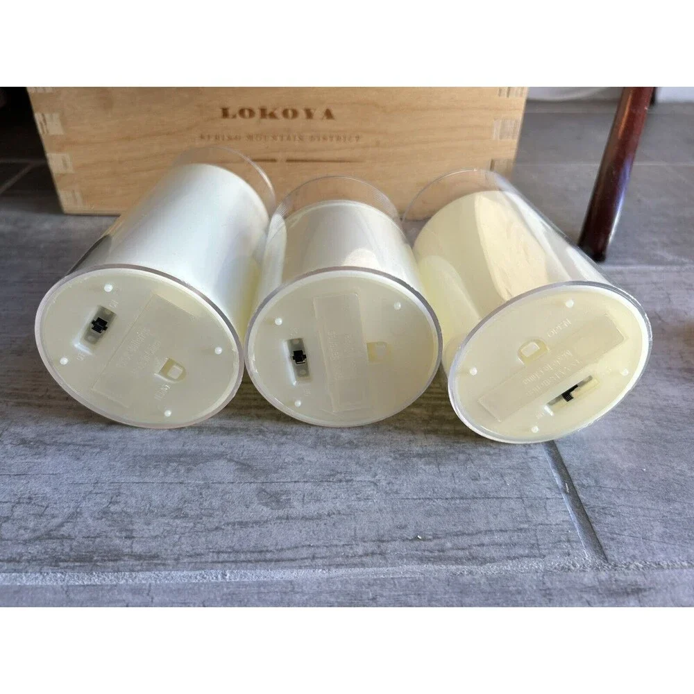 Set of 3 Acrylic Battery LED Flameless Flicker Candles Remote Timer Ivory Pillar